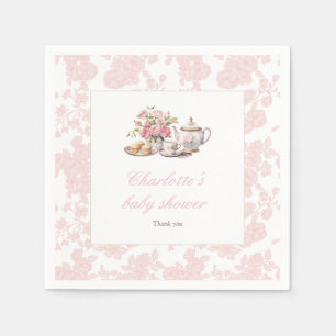 Time for Tea Pink floral Toile Baby Shower Napkin