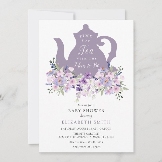Time for Tea Purple Lavender Baby Shower Invitation (Front)