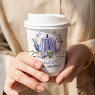 Time For Tea Purple Teapot Bridal Shower Paper Cups