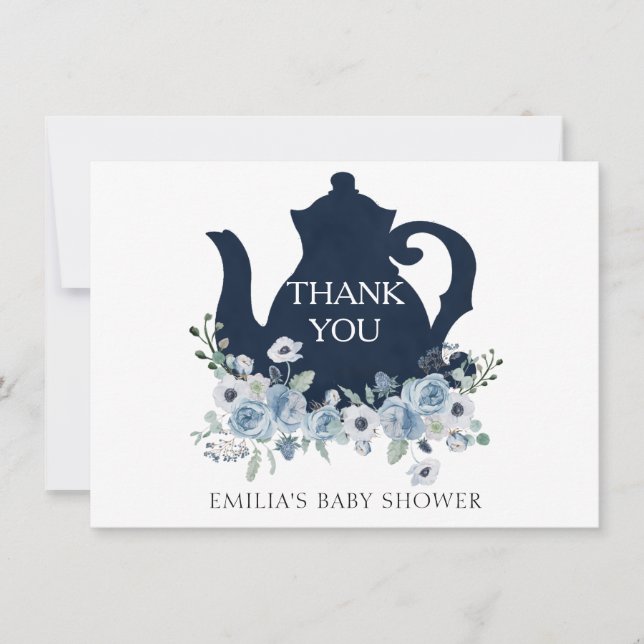 Time for Tea Shower Blue Thank You Card (Front)