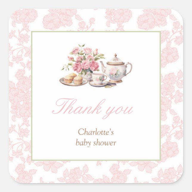 Time for Tea Square Tea Party square sticker (Front)