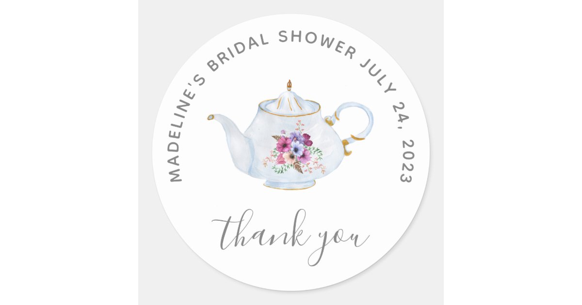 Time For Tea Vintage Bridal Shower Thank You Classic Round Sticker | Zazzle