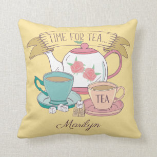 Time for Tea Vintage British Tea Cups Decoration Cushion