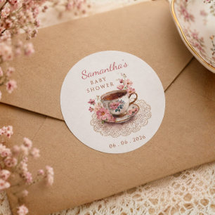 Time for tea vintage floral  teacup baby shower classic round sticker