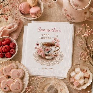 Time for tea vintage floral teacup baby shower napkin