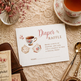 Time for tea vintage floral teacup DIAPER RAFFLE Enclosure Card