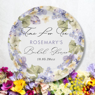 Time For Tea Watercolor Floral Bridal Shower Paper Plate