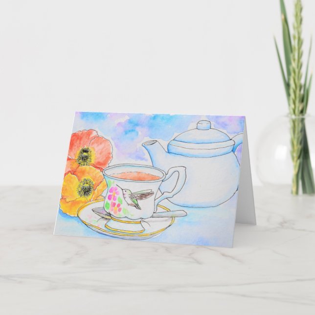 Time for Tea Watercolor Painting Card (Front)