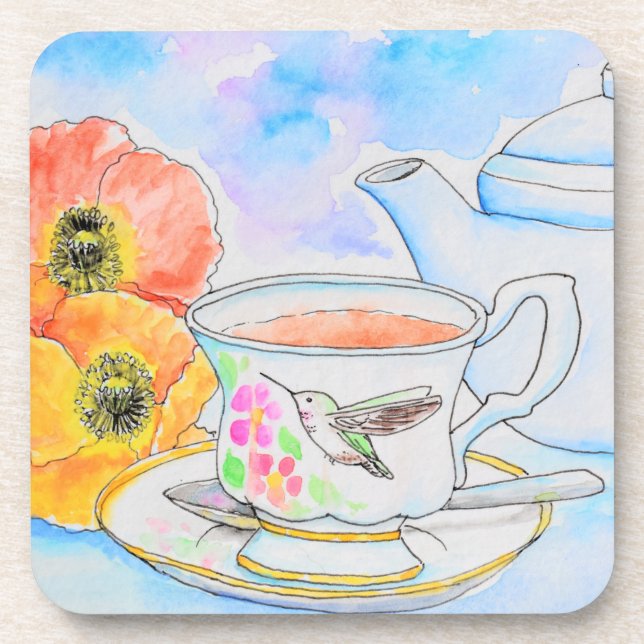 Time for Tea Watercolor Painting Coaster (Front)