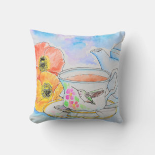 Time for Tea Watercolor Painting Cushion