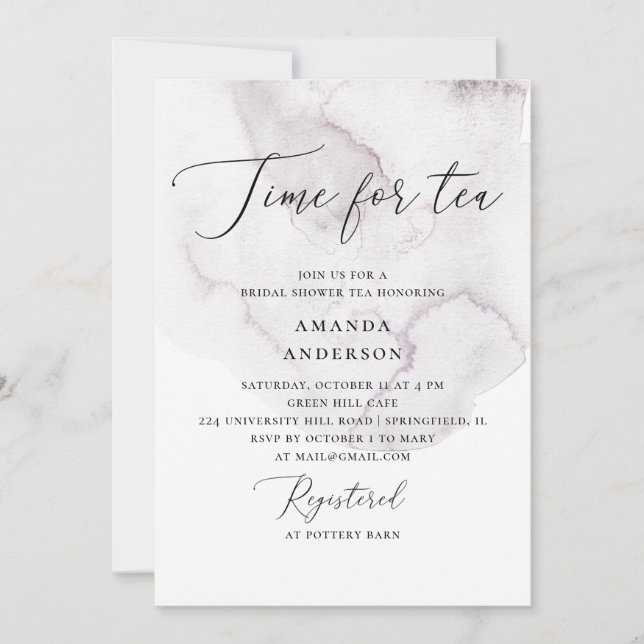Time for tea. Watercolor purple bridal shower Invitation (Front)