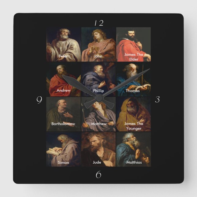 Time For The Apostles Square Wall Clock (Front)