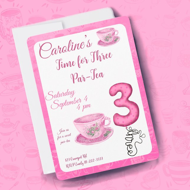 Time for Three Par-tea 3rd Birthday Invitation (Creator Uploaded)