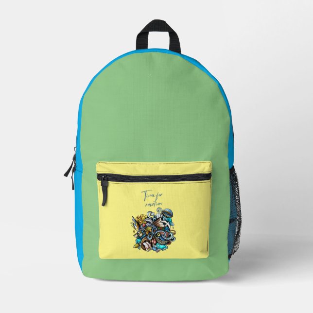 time for vacation printed backpack (Front)