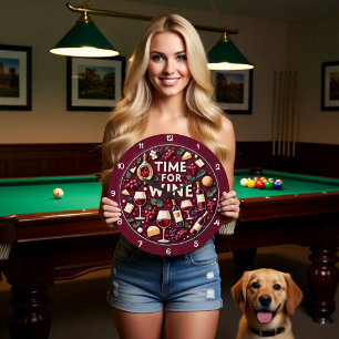 Time For Wine Fun Party Large Clock