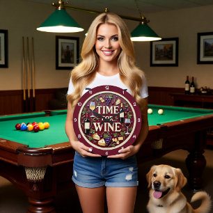 Time For Wine Grape Cheese Large Clock