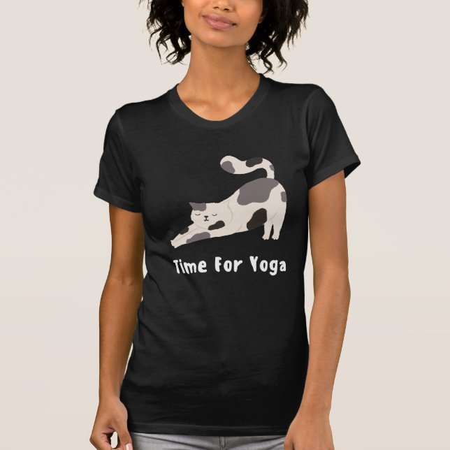 Time for yoga t-shirt cat cute (Front)