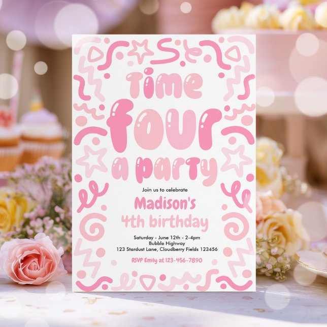 Time Four A Party Confetti Balloon 4th Birthday  Invitation (Creator Uploaded)