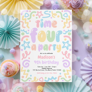 Time Four A Party Confetti Balloon 4th Birthday  Invitation