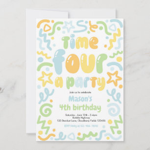 Time Four A Party Confetti Balloon 4th Birthday Invitation