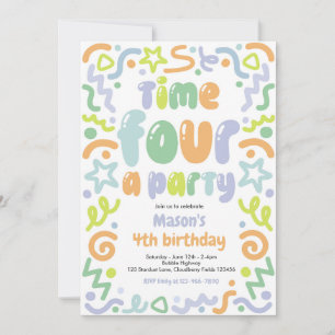 Time Four A Party Confetti Balloon 4th Birthday Invitation