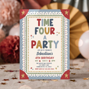 Time Four A Party Whimsical Boy 4th Birthday Party Invitation