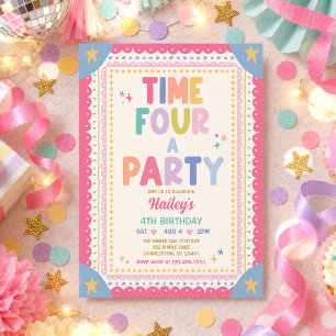 Time Four A Party Whimsical Girl 4th Birthday Invitation