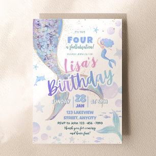 Time FOUR A Shellabration Mermaid 4th Birthday Gir Invitation