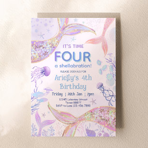 Time FOUR A Shellabration Mermaid 4th Birthday Invitation