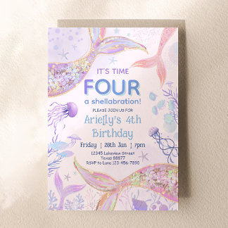 Time FOUR A Shellabration Mermaid 4th Birthday Invitation