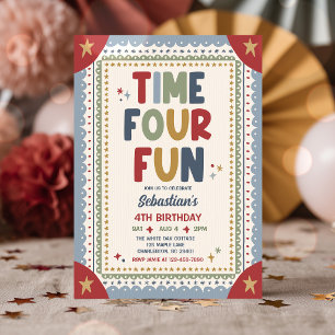 Time Four Fun Whimsical Boy 4th Birthday Party Invitation