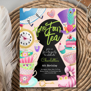Time four tea, forth birthday invitation