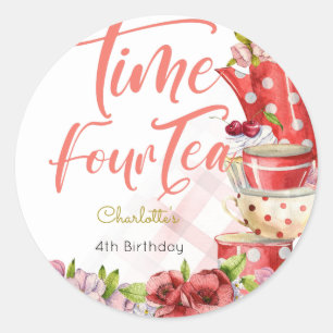 Time four tea, fourth birthday for kids classic round sticker