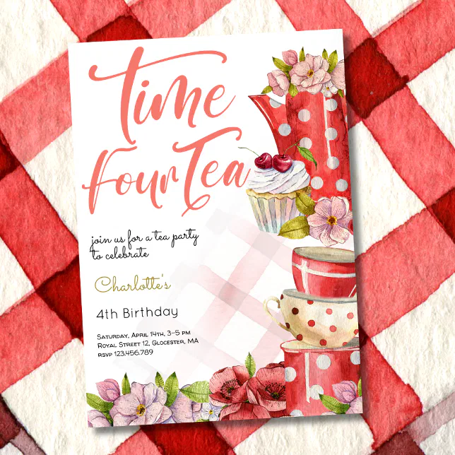 Time Four Tea Invitation Time four tea, fourth birthday for kids invitation | Zazzle