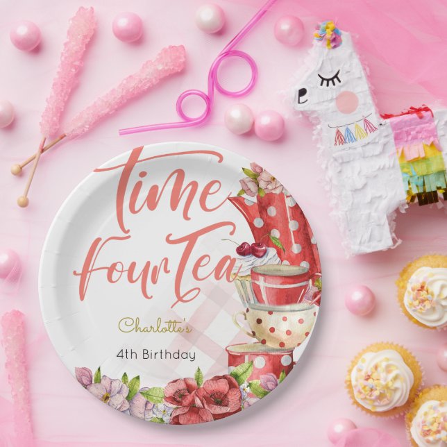 Time four tea, fourth birthday for kids paper plate (Party)