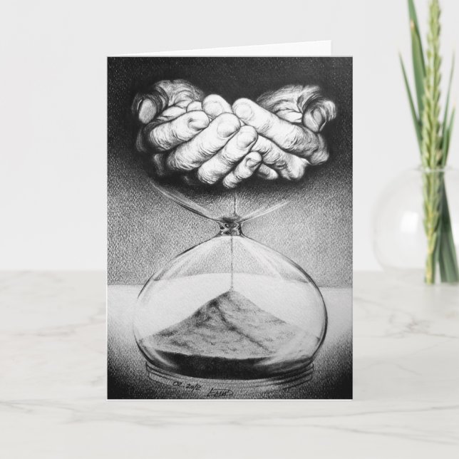 Time hourglass hands Pencil drawing Surreal art Card (Front)