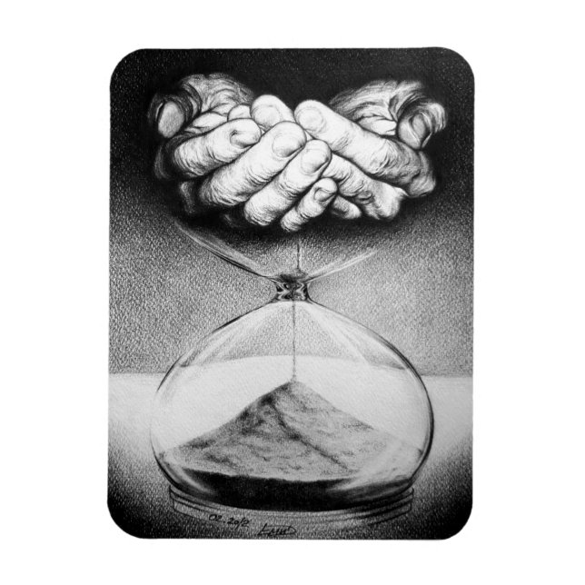 Time Hourglass hands Pencil drawing Surreal art Magnet (Vertical)