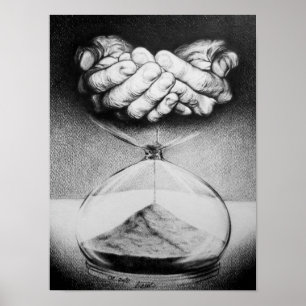 Time Hourglass hands Pencil drawing Surreal art Poster