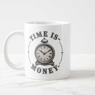 Time Is Money Vintage Alarm Clock Motivational Large Coffee Mug