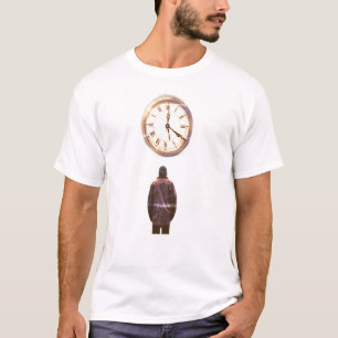 Time Is Quickly Running Out Man + Clock on White T-Shirt