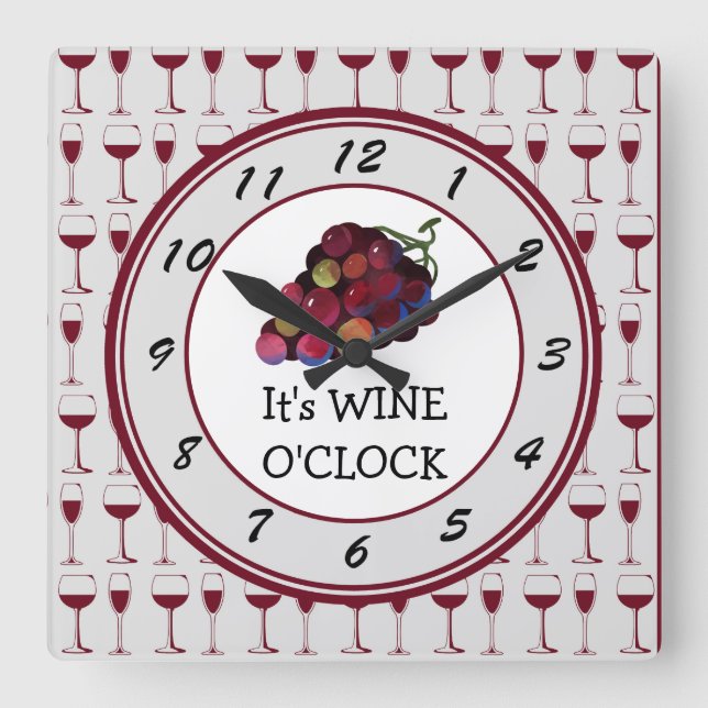 Time is Wine O'Clock Square Wall Clock (Front)
