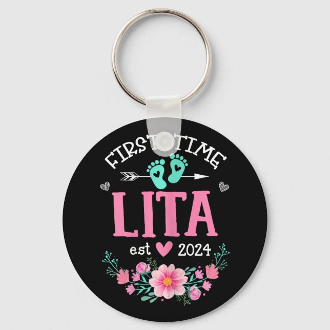Time Lita Est 2024 Floral Pregnancy Announcement W Key Ring (Front)