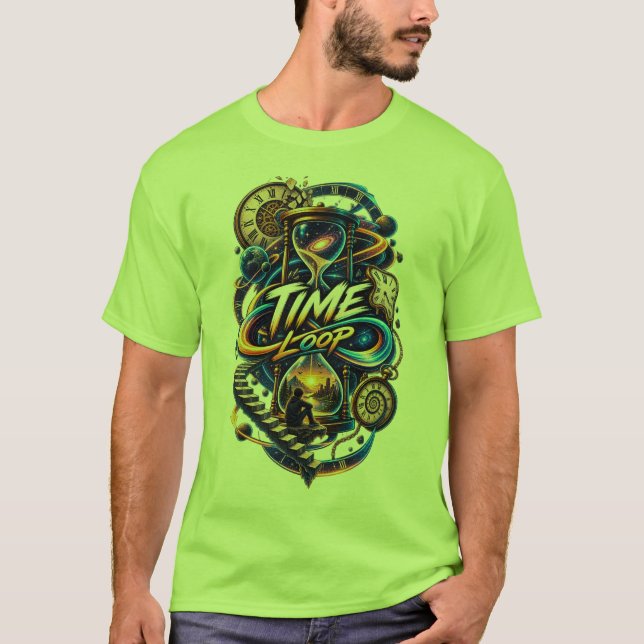Time Loop – Surreal Cosmic Time Travel Art T-Shirt (Front)