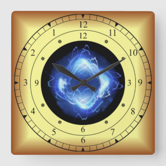 Time Machine ~ Glowing Blue Wave Time Portal ~ Square Wall Clock