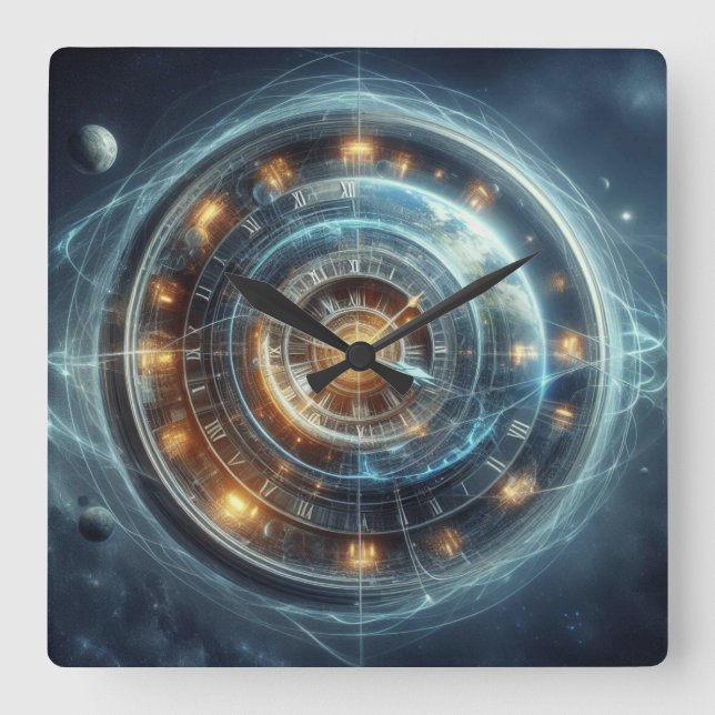 Time Machine, Time Travel, ~ Space/Time Continuum* Square Wall Clock (Front)