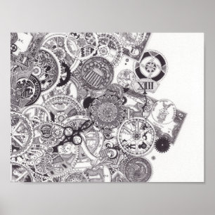 Time & Money - Black & White Steampunk Poster