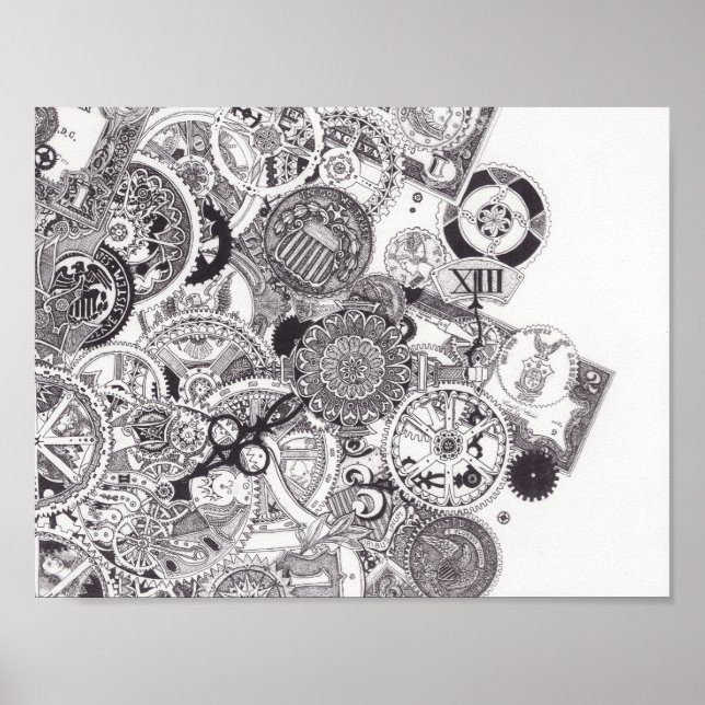 Time & Money - Black & White Steampunk Poster (Front)