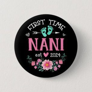 Time Nani Est 2024 Floral Pregnancy Announcement W 6 Cm Round Badge