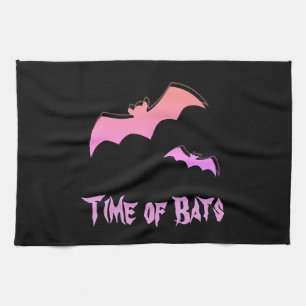 Time of Bats - Pink & Purple Abstract Pop Art Tea Towel