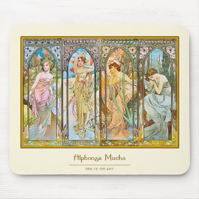 Time of the Day, Alphonse Mucha Mouse Mat (Front)